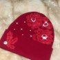 Handmade unique red beanie with lace and crystals