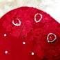 Handmade unique red beanie with lace and crystals
