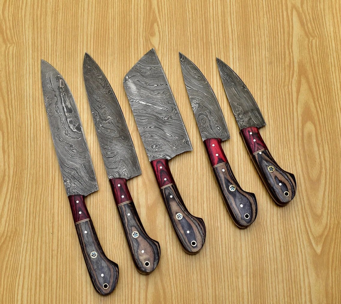 Professional Chef Knife set 5pc - Damascus Kitchen Knife set 5pc - Damascus Kitchen Knives for sale