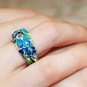 Ring Blue Irises Sterling Silver 925 Zircon Hot Glass Enamel
