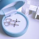 Earrings Crosses Сute Tiny Modest with Natural Dark Blue Sapphire from Madagascar, Silver 925