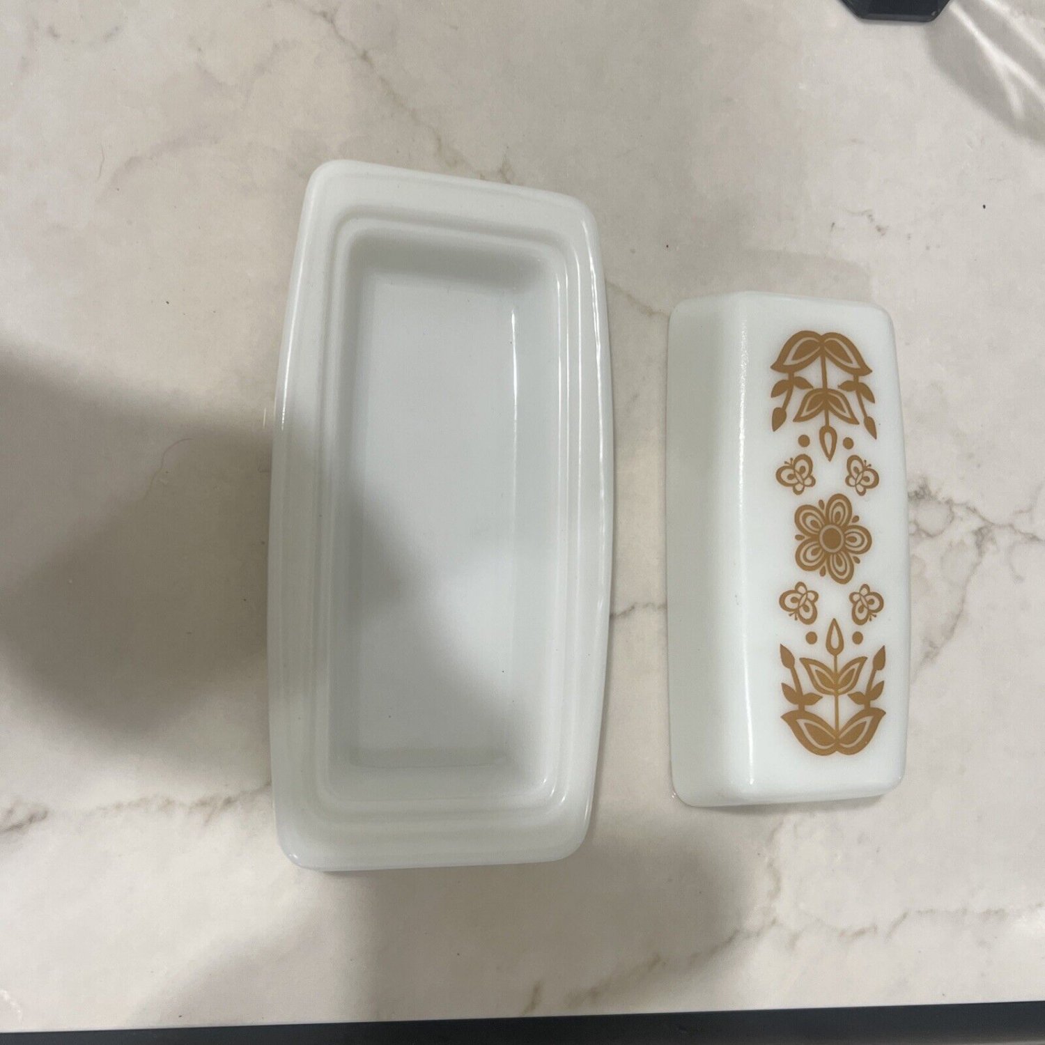 Vintage Pyrex Butter Dish with Lid "Butterfly Gold" Pattern 72B