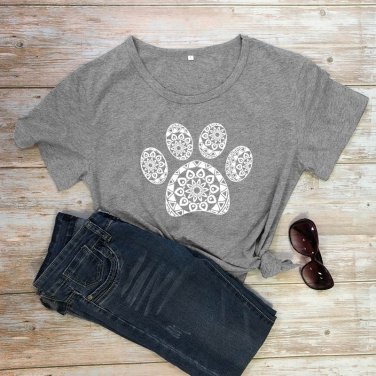 Unisex  Paw Footprint Pattern Printing Loose Short-sleeved T-shirt Pet Lovers