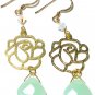 Light green faceted chalcedony swarovski rose finding gold dangle earrings