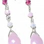 Light Pink Faceted Chalcedony Swarovski Silver Dangle Earrings