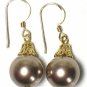 Bronze Swarovski Pearl Gold Dangle Earrings