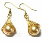 Gold Swarovski Pearl Fancy Cone Gold Dangle Earrings