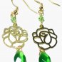 Green Swarovski Cats Eye Rose Gold Dangle Earrings