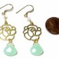 Light green faceted chalcedony swarovski rose finding gold dangle earrings