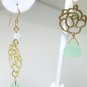 Light green faceted chalcedony swarovski rose finding gold dangle earrings