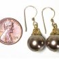 Bronze Swarovski Pearl Gold Dangle Earrings