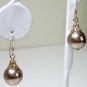 Bronze Swarovski Pearl Gold Dangle Earrings