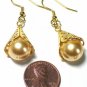 Gold Swarovski Pearl Fancy Cone Gold Dangle Earrings