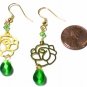 Green Swarovski Cats Eye Rose Gold Dangle Earrings