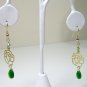 Green Swarovski Cats Eye Rose Gold Dangle Earrings