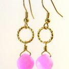 Pink Jade Twisted Ring Gold Earrings