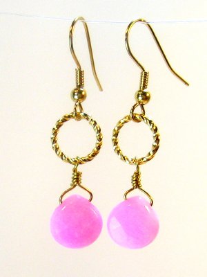 Pink Jade Twisted Ring Gold Earrings
