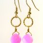 Pink Jade Twisted Ring Gold Earrings