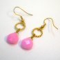 Pink Jade Twisted Ring Gold Earrings