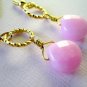 Pink Jade Twisted Ring Gold Earrings