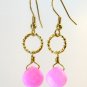 Pink Jade Twisted Ring Gold Earrings