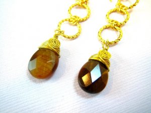 Tiger Eye Gold Twisted Ring Earrings