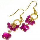 Lovely Fushia Swarovski Butterfly Gold Earrings