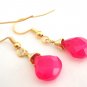 Pink Fuchsia Chalcedony Briolette Gold Dangle Earrings