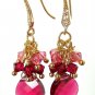 Fuchsia Swarovski Cluster Gold Earrings