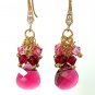 Fuchsia Swarovski Cluster Gold Earrings