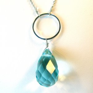 Aqua Quartz Round Hoop Silver Necklace