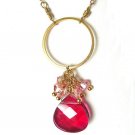 Fuchsia Swarovski Cluster Gold Hoop Necklace