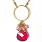 Fuchsia Swarovski Cluster Gold Hoop Necklace