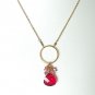 Fuchsia Swarovski Cluster Gold Hoop Necklace