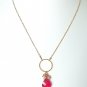 Fuchsia Swarovski Cluster Gold Hoop Necklace
