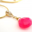 Pink Fuchsia Chalcedony Briolette Gold Necklace