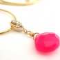 Pink Fuchsia Chalcedony Briolette Gold Necklace