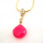 Pink Fuchsia Chalcedony Briolette Gold Necklace