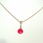 Pink Fuchsia Chalcedony Briolette Gold Necklace