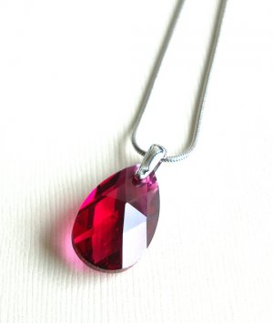 Ruby Swarovski Teardrop Silver Necklace