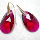 Ruby Swarovski Faceted Teardrop Silver Earrings