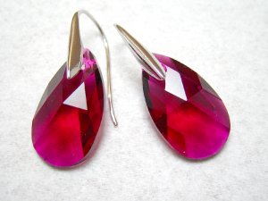 Ruby Swarovski Faceted Teardrop Silver Earrings