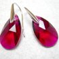 Ruby Swarovski Faceted Teardrop Silver Earrings