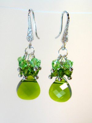 Green Swarovski Crystals Cluster Earrings