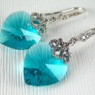 Blue Zircon Swarovski Crystal Heart Silver Earrings