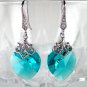 Blue Zircon Swarovski Crystal Heart Silver Earrings