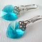 Blue Zircon Swarovski Crystal Heart Silver Earrings
