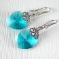 Blue Zircon Swarovski Crystal Heart Silver Earrings