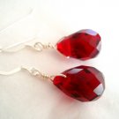 Red Garnet Quartz Simple Silver Earrings