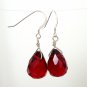 Red Garnet Quartz Simple Silver Earrings